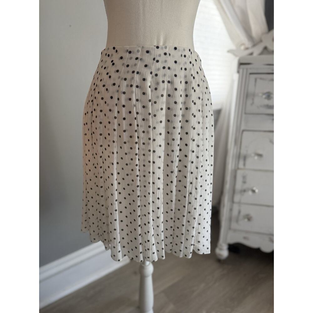 Theory Silk Polka Dot Pleated Skirt Womens Size 2 White Black Lined Lewdill Haze
